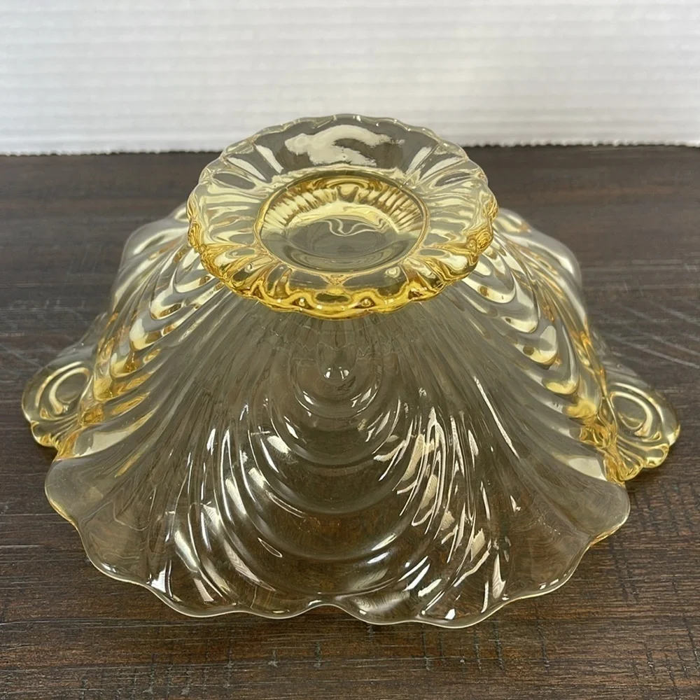 Vintage Cambridge Yellow Depression Era Glass Serving Bowl Ruffle Edge EUC